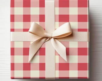 Classic Red Wrapping Paper Gingham Red Wrapping Paper Roll Red Checkered Gift Wrap Roll, Timeless Christmas Wrapping Paper Red Plaid