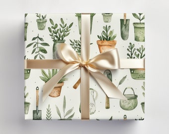 Gardening Wrapping Paper Roll, Gardener Gift Wrap Roll, Watercolor Gardening Wrapping Paper, Garden Gift Wrapping