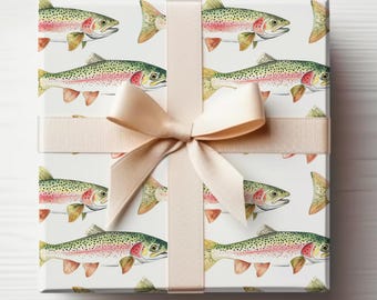 Rainbow Trout Wrapping Paper Fishing Gift Wrap Fly Fishing Wrapping Paper for Men, Fisherman Gift Wrap Roll