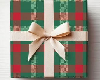 Tartan Wrapping Paper Roll Plaid Green and Red Tartan, Christmas Plaid Gift Wrap, Modern Plaid, Christmas Tartan Gift Wrap