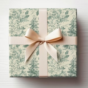 Rotolo di carta da regalo vintage in tela natalizia Rotolo di carta da regalo vintage con albero di Natale Rotolo di carta da regalo antico con albero di Natale Carta da regalo verde salvia in tela