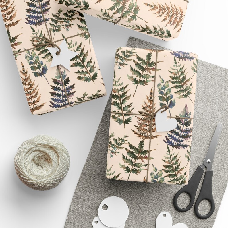 Fern Wrapping Paper Roll, Leaves Wrapping Paper, Pink Leaves Gift Wrap, Watercolor Fern Wrapping Paper, Modern Gift Wrap image 2