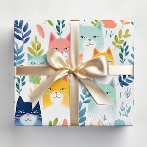 Mean Cat Wrapping Paper Roll, Funny Cats Gift Wrap, Angry Cat Gift Wrap, Painted Cats Wrapping Paper, Christmas Cat Gift Wrap, Kitten Gift image 1