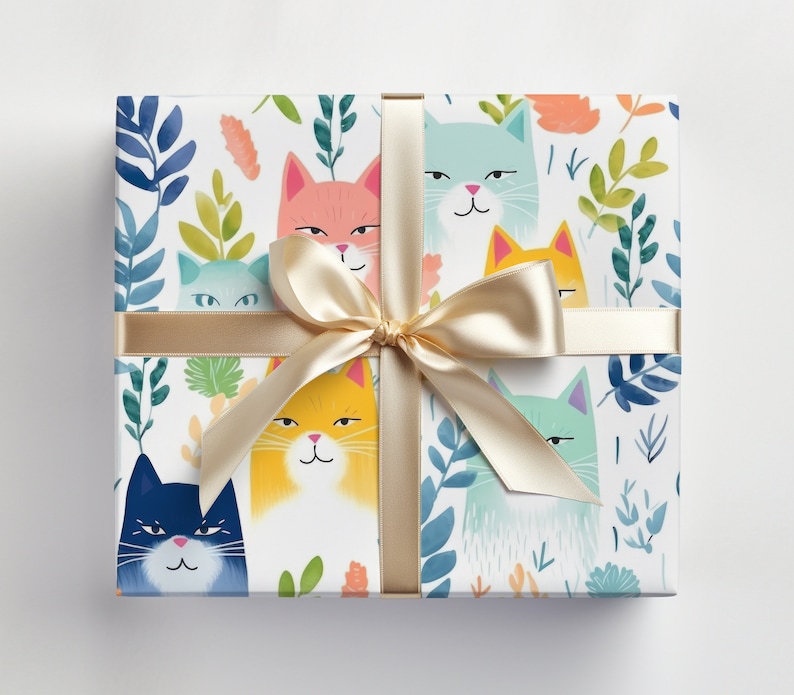 Mean Cat Wrapping Paper Roll, Funny Cats Gift Wrap, Angry Cat Gift Wrap, Painted Cats Wrapping Paper, Christmas Cat Gift Wrap, Kitten Gift image 1