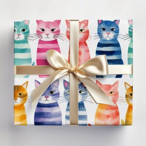 Angry Cats Wrapping Paper Roll, Mean Cat Wrapping Paper, Watercolor Cats Gift Wrapping, Funny Cats Gift Wrap Roll, Cat Lovers image 1