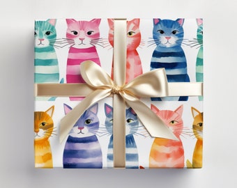 Angry Cats Wrapping Paper Roll, Mean Cat Wrapping Paper, Watercolor Cats Gift Wrapping, Funny Cats Gift Wrap Roll, Cat Lovers