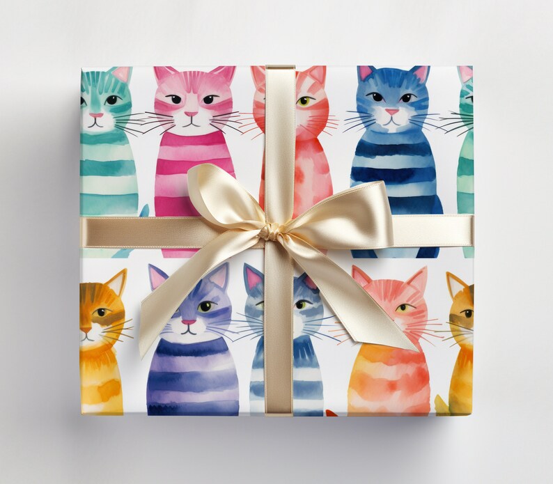 Angry Cats Wrapping Paper Roll, Mean Cat Wrapping Paper, Watercolor Cats Gift Wrapping, Funny Cats Gift Wrap Roll, Cat Lovers image 1