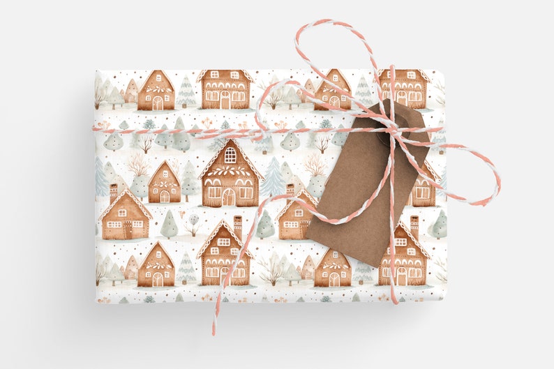 Gingerbread House Wrapping Paper Roll, Cute Gingerbread Wrapping Paper Christmas Gingerbread Houses Gift Wrapping Roll, Modern Gift Wrapping image 8