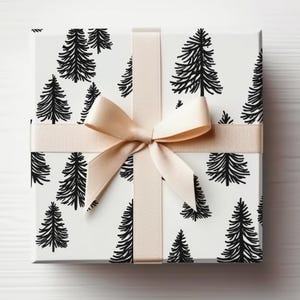 Rotolo di carta da regalo natalizia nera Rotolo di carta da regalo con alberi di pino Rotolo di carta da regalo con albero di pino nero Rotolo di carta da regalo natalizia gotica Rotolo di carta da regalo moderna di Natale