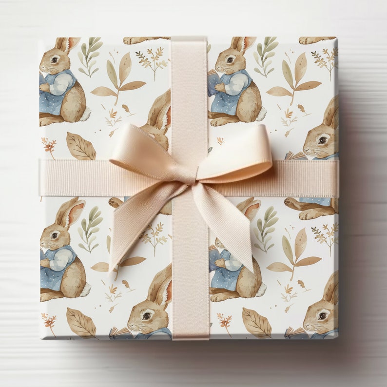 Rabbit Wrapped Box Vintage Rabbit Wrapping Paper Book Baby Shower Gift Wrap, Boys Baby ...