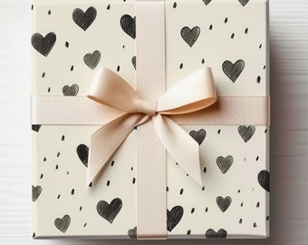 Black Valentines Wrapping Paper Roll, Black Hearts Gift Wrapping, Black Hearts Gift Wrap Roll, Gothic Hearts Wrapping Paper Roll, Galentines