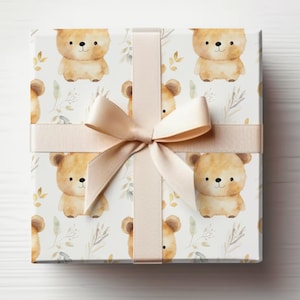 Teddy Bear Wrapping Paper Roll Cute Watercolor Teddy Bear Baby Shower Gift Wrapping Roll Baby Boy Wrapping Paper Cute Bear