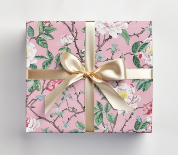 Pink Chinoiserie Wrapping Paper Roll Light Pink Victorian Wrapping Paper Cottage Rose Wrapping Paper Pink Gift Wrap Baby Shower