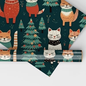 Christmas Cats Wrapping Paper Cats, Christmas Cats Gift Wrap Roll, Christmas Kitty Gift Wrap Roll, Kitty Wrapping Paper, Winter Kittens image 7