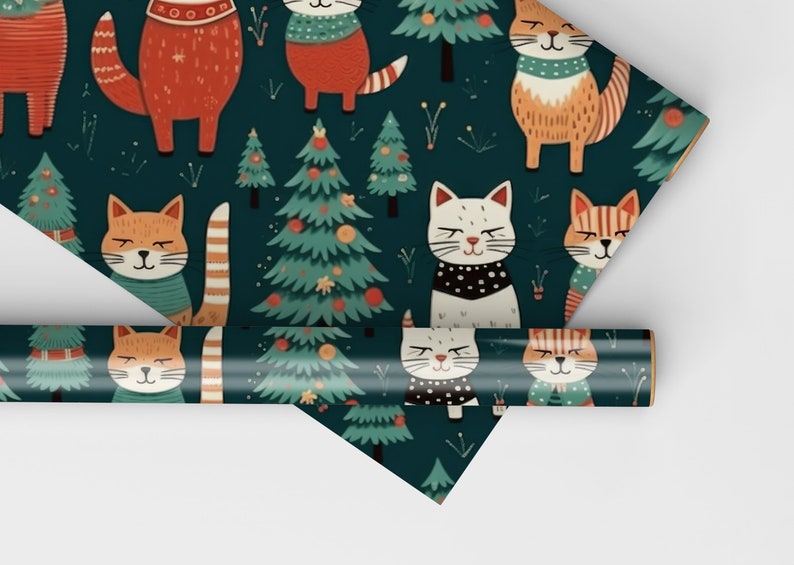 Christmas Cats Wrapping Paper Cats, Christmas Cats Gift Wrap Roll, Christmas Kitty Gift Wrap Roll, Kitty Wrapping Paper, Winter Kittens image 7