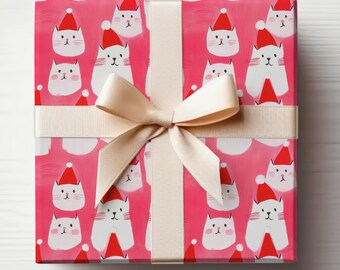 Kätzchen Geschenkpapierrolle Weihnachtskatzen Geschenkpapier Rosa Katzen Geschenkverpackung Rolle Feiertagskatzen Geschenkpapier Katzen in Weihnachtsmützen Geschenkverpackung