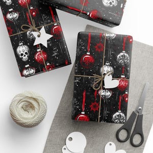 Gothic Christmas Wrapping Paper Roll Gothic Xmas Gift Wrap Roll, Skull Wrapping Paper Roll Skull Christmas Wrapping Paper Glossy image 3