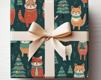 Christmas Cats Wrapping Paper Cats, Christmas Cats Gift Wrap Roll, Christmas Kitty Gift Wrap Roll, Kitty Wrapping Paper, Winter Kittens