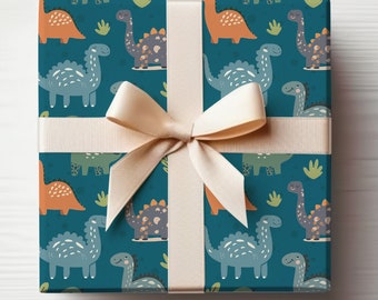 Dinosaur Wrapping Paper, Boy Dino Wrapping Paper Roll, Dinosaur Birthday Gift Wrap Roll, Dinosaur Baby Shower Gift Wrapping Baby Boy