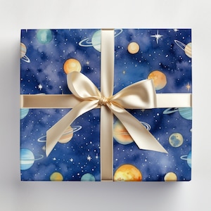 Planets Gift Wrap Solar System Gift Wrap, Planets Wrapping Paper Celestial, Solar System Wrapping Paper Roll, Planets Birthday Gift Wrap