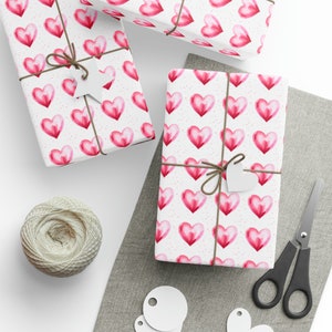 Pink Hearts Wrapping Paper Roll Hearts Gift Wrap Valentines Day Simple Heart Gift Wrap, Pink Valentines Hearts Gift Wrap Roll image 2