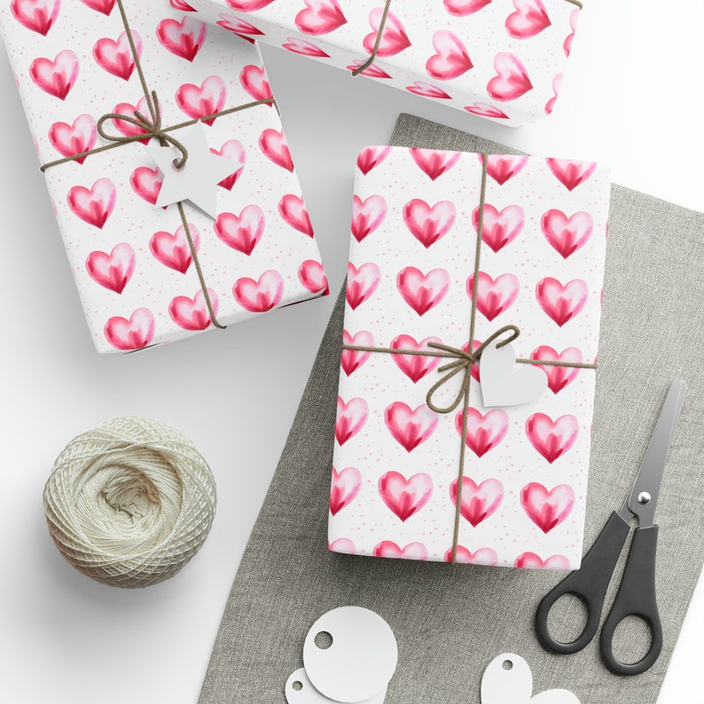 Pink Hearts Wrapping Paper Roll Hearts Gift Wrap Valentines Day Simple Heart Gift Wrap, Pink Valentines Hearts Gift Wrap Roll image 2