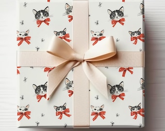 Rollo de papel de regalo de gatito navideño, papel de regalo de gatos navideños, papel de regalo de gatos de invierno, rollo de papel de regalo de Navidad con gatos