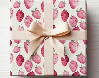 Aquarell Erdbeerpapier Rolle Rosa Erdbeeren Geschenkpapierrolle Niedliche Erdbeere Geburtstagsgeschenkpapierrolle Sommerfrucht