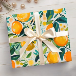 Oranges Wrapping Paper Roll Artistic Citrus Wrapping Paper Roll With Painted Lemons and Oranges Gift Wrap, Cutie Baby Shower Gift Wrap image 7