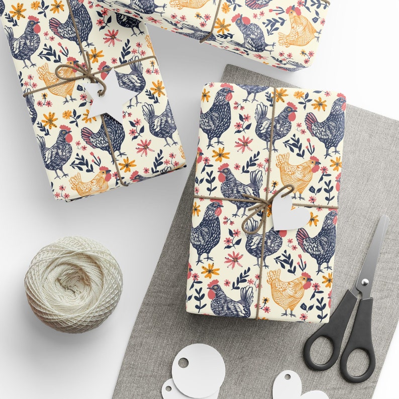 Pollos envolviendo papel rollo regalo envoltura rollo pollos, envoltura de regalo agrícola, papel de envoltura de granja envoltura de regalo de granja, pollos de primavera imagen 2