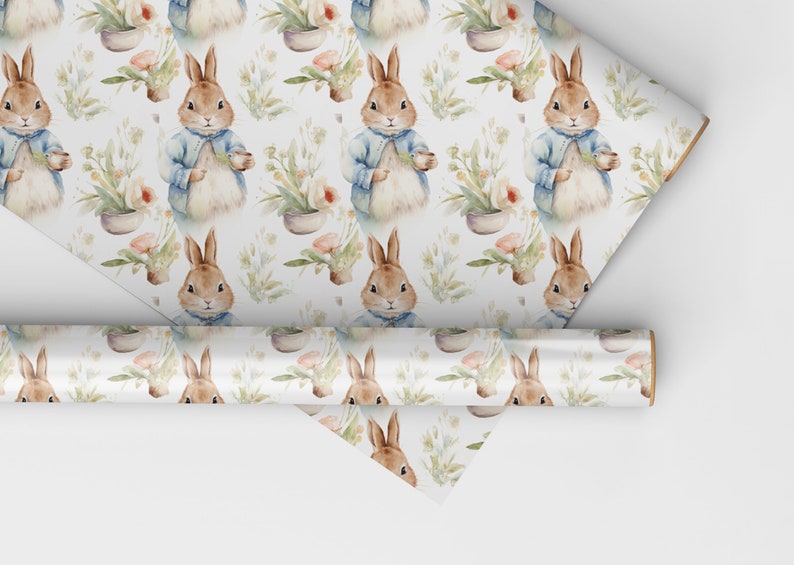 Vintage Rabbit Wrapping Paper Roll Vintage Rabbit Baby Shower Gift Wrap ...