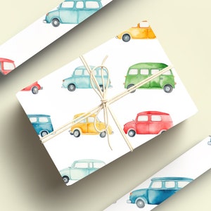 Cute Cars Wrapping Paper Cars Gift Wrap, Watercolor Cars Wrapping Paper, Cars Birthday Wrapping Paper, Cars Baby Shower Gift Wrap image 6