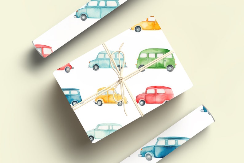 Cute Cars Wrapping Paper Cars Gift Wrap, Watercolor Cars Wrapping Paper, Cars Birthday Wrapping Paper, Cars Baby Shower Gift Wrap image 6