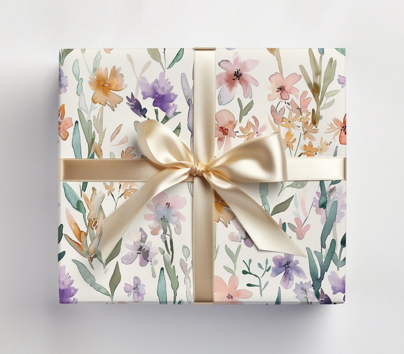 Pastel Flowers Wrapping Paper Watercolor Floral Gift Wrap Roll Pastel Wrapping Paper, Baby Girl Baby Shower Gift Wrap image 5