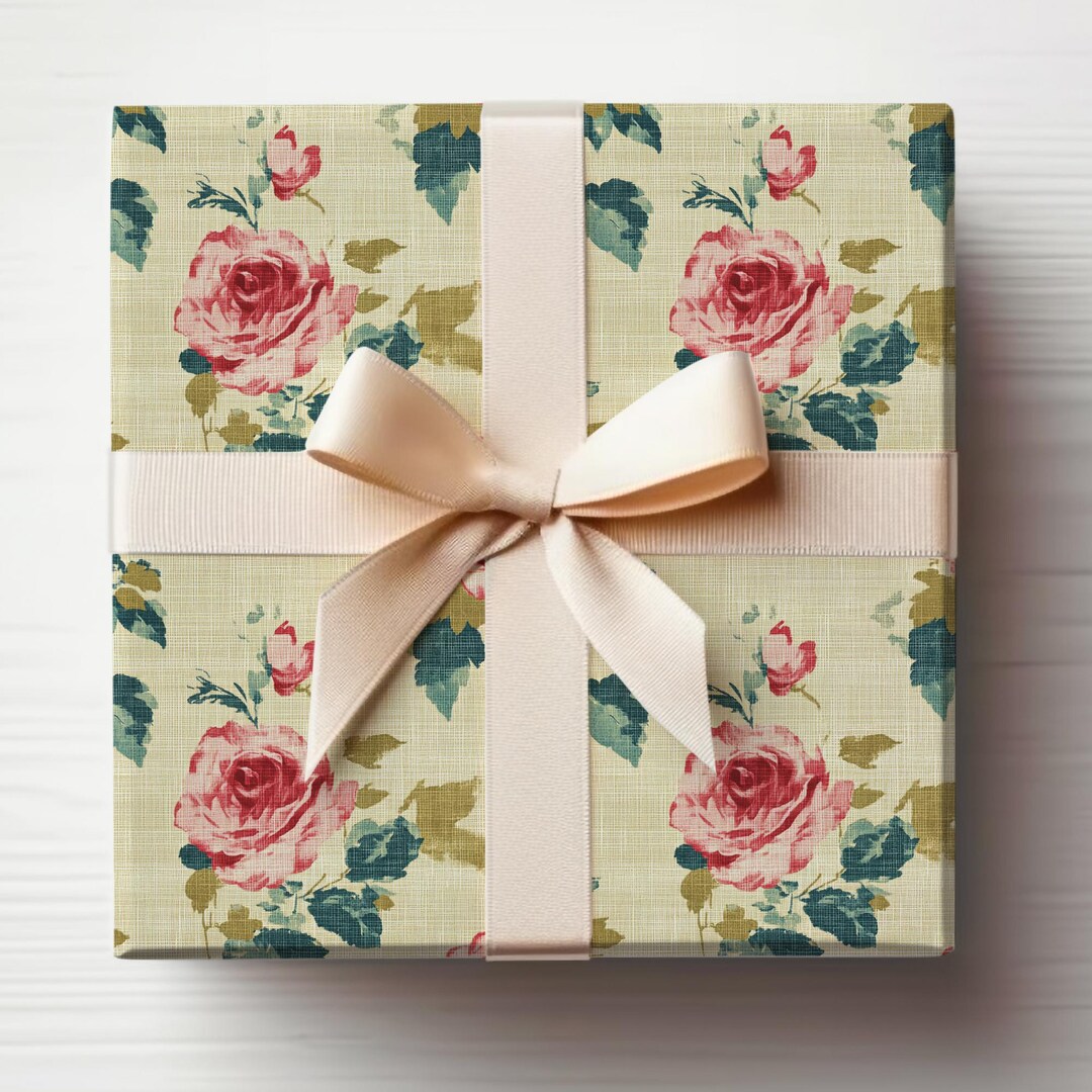 Old Roses Wrapperz Burlap Wrapping Paper Vintage Roses Wrapping Paper Roll Antique Rose ...