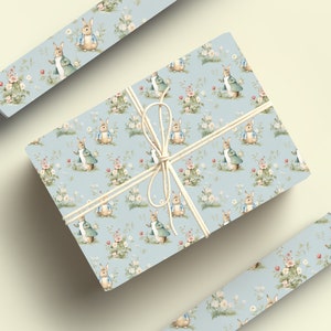 Vintage Rabbit Wrapping Paper, Rabbit Baby Shower Wrapping Paper Roll, Cottagecore Rabbit Baby Shower Wrapping Paper Roll image 8