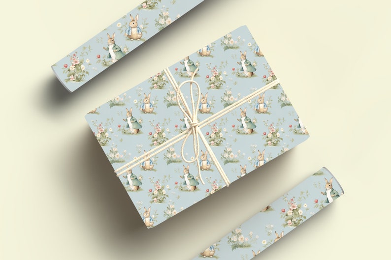 Vintage Rabbit Wrapping Paper, Rabbit Baby Shower Wrapping Paper Roll, Cottagecore Rabbit Baby Shower Wrapping Paper Roll image 8