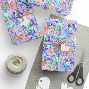 Iris Wrapping Paper Roll Colorful Iris Gift Wrap Roll, Cute Spring Wrapping Paper Purple Iris Floral Gift Wrap, Iris Lovers Gift Wrap image 2