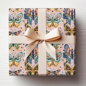 Baby Girl Wrapping Paper, Pink Butterfly Gift Wrap Roll Pink Girl Baby Shower Wrapping Paper Cute Butterflies Gift Wrapping Roll