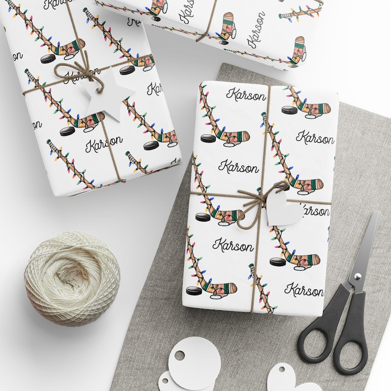 Hockey-Geschenkpapier mit Name, Kinder-Geschenkpapier Hockey-Geschenkpapierrolle mit Namen, Hockey-Weihnachtsgeschenkpapierrolle Bild 3