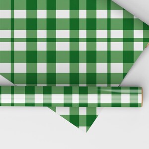 Green Tartan Wrapping Paper Green Gingham Wrapping Paper Roll Green Plaid, Kelly Green Striped Wrapping Paper Green Xmas Gift Wrapping Roll image 2