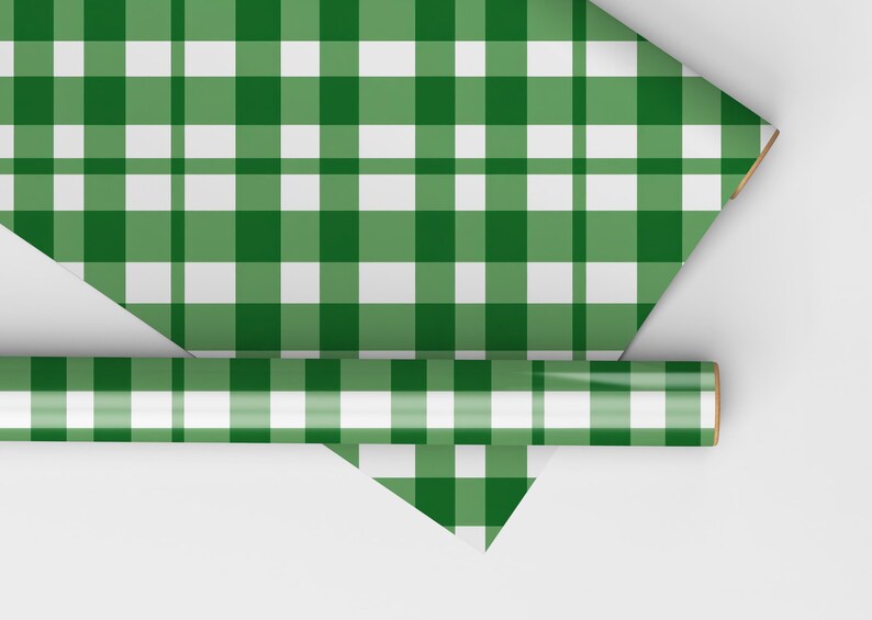 Green Tartan Wrapping Paper Green Gingham Wrapping Paper Roll Green Plaid, Kelly Green Striped Wrapping Paper Green Xmas Gift Wrapping Roll image 2