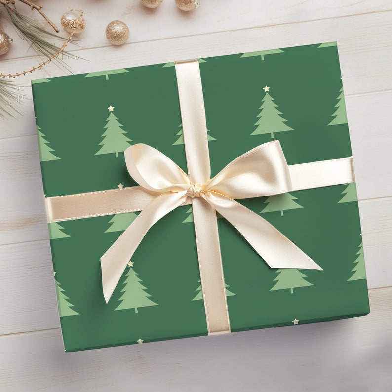 Minimalist Christmas Wrapping Paper Simple Evergreen Wrapping Paper Christmas Tree, Modern Christmas Tree Gift Wrap Roll, Minimal Holiday image 5