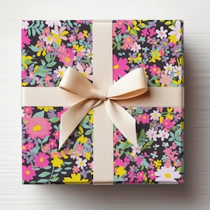 Pink and Black Wrapping Paper Roll, Pink Gift Wrap Roll, Neon Pink Gift Wrapping , Girl Birthday Wrapping Paper, Pink Floral