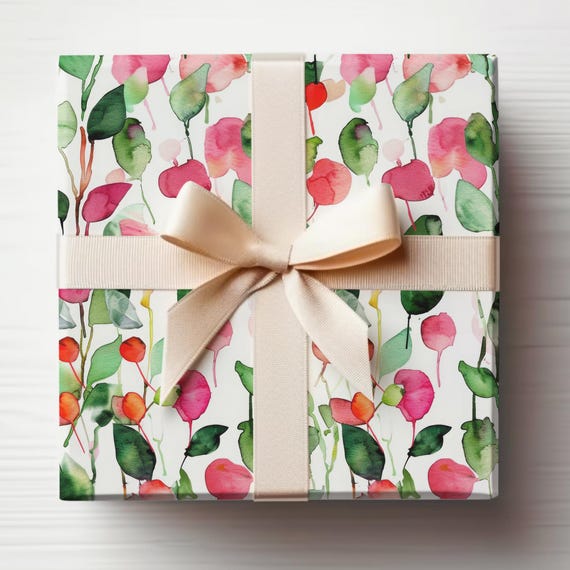 Abstract Art Wrapping Paper Christmas Abstract Watercolor Wrapping Paper Roll Pink Watercolor Gift Wrap Roll, Artistic Christmas Wrapping