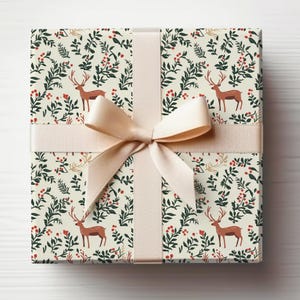 Woodsy Wrapping Paper Deer Gift Wrap Roll Forest Wrapping Paper, Modern Christmas Scandi Wrapping Paper Roll Cute Reindeer