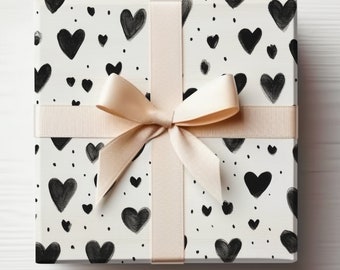 Black Heart Wrapping Paper Black Hearts Wrapping Paper Roll Gothic Hearts Valentines Day Wrapping Paper Black Valentines Day Gift Wrap
