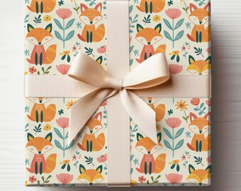 Cute Orange Fox Wrapping Paper Roll Fox Baby Shower Gift Wrap Roll