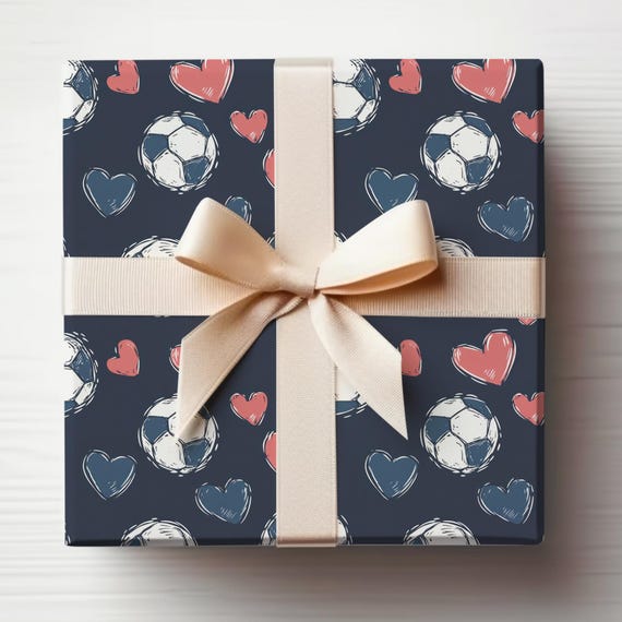 Soccer Wrapping Paper Roll Soccer Lovers Gift Wrap Roll Soccer Ball Wrapping Paper With Hearts, Soccer Mom Gift Wrap Roll