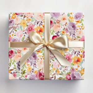 Aquarell Blumen Geschenkpapier Frühling Blumenmuster, helles Blumen Geschenkpapier Blumenmuster, bunte Blumen gemalt Geschenkpapierrolle